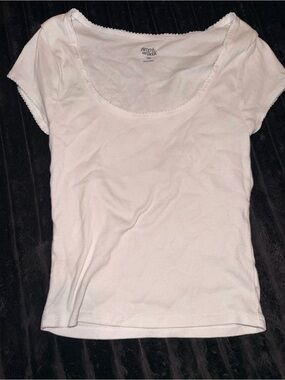 Basic Scoop Neck Short Sleeve Top - White -